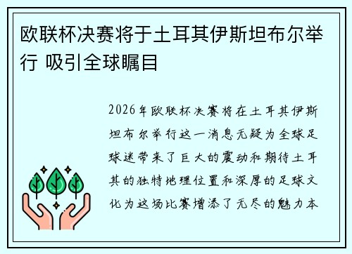 欧联杯决赛将于土耳其伊斯坦布尔举行 吸引全球瞩目 欧联杯决赛将于土耳其伊斯坦布尔举行 吸引全球瞩目